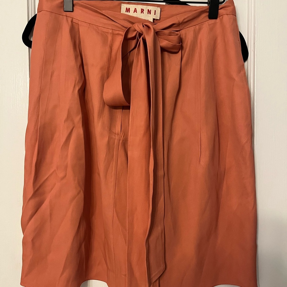 Marni Peach Coral Silk Blend Mini Skirt with Tie Waist size 44